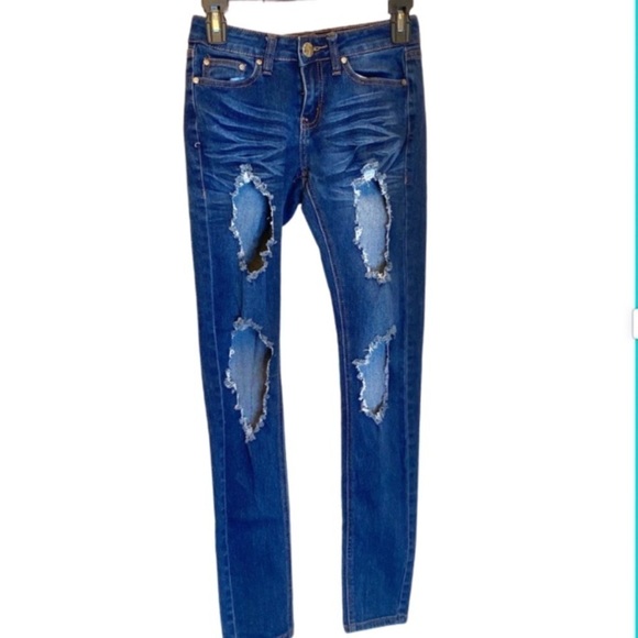 UWD Skinny Jeans Distressed Ripped Destroyed Low Rise Stretch - Picture 1 of 5